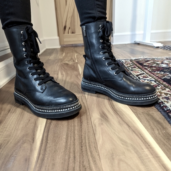Vince Camuto black leather combat boots 8.5/39 - Picture 3 of 6